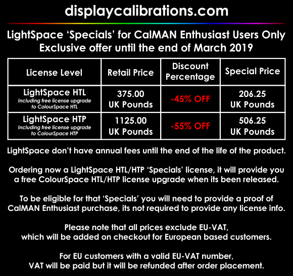 LightSpace March 2019 Specials Table